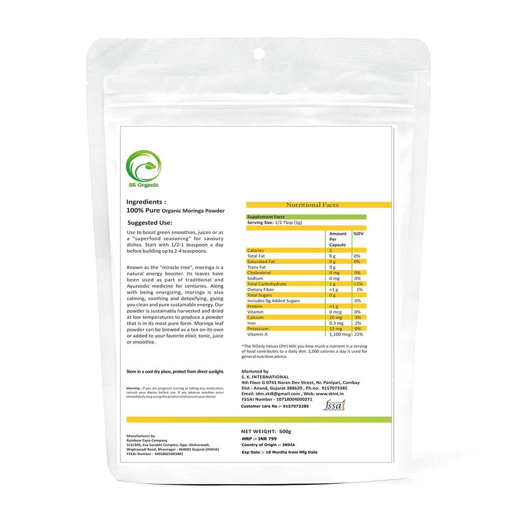 SK ORGANIC Moringa Leaves Powder 500gms For Healthy Nutrition Vitamins