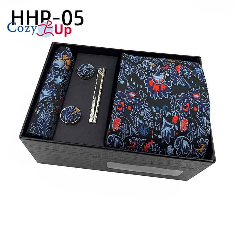Cozy Up 6 Pieces Set Paisley Men's Tie Including Tie Square Scarf Cuff Tie Clip Gift Box