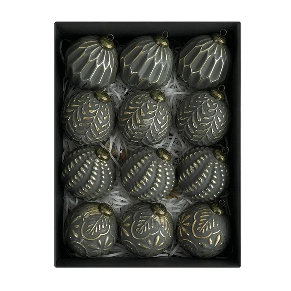 Rustic Christmas Ball Ornaments 12PCS Set with Hanging Loops Vintage Style for Tree Decoration Polypropylene Material