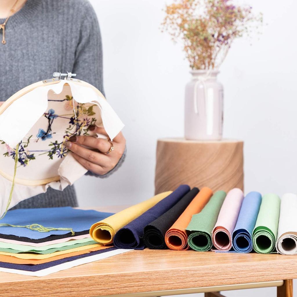 GNEGNI Embroidered Half Linen Set of Solid Cut DIY Craft Supplies Fabric, 30x30cm, 6, Cotton/Linen Fabric, Scraps, Cloth, (Apple Green)