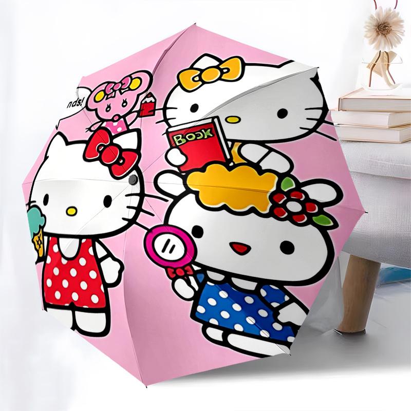 1pc Hello Kitty Automatic Opening/Closing Umbrella with Convenient Three-Fold Design, 8-Bone Iron Frame, Outdoor Umbrella, Ideal Gift for Fans, Travel