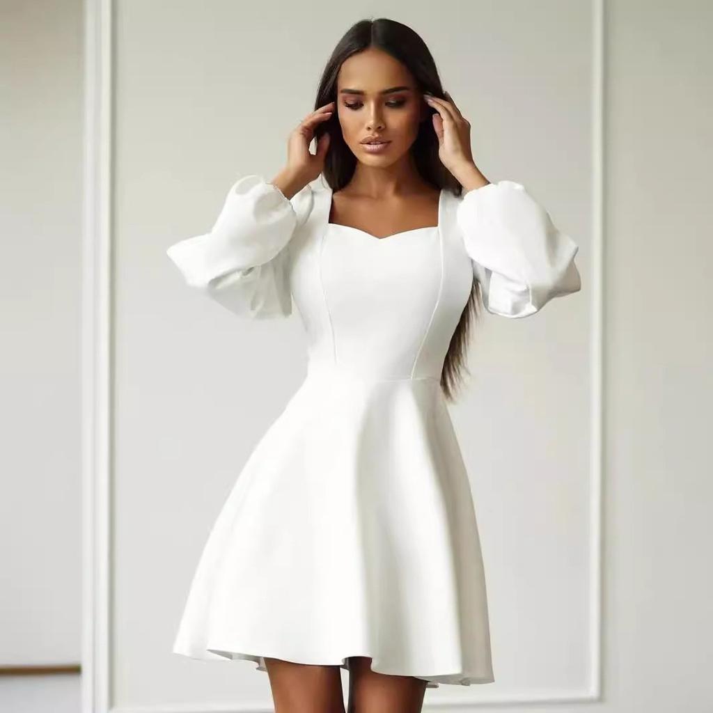 Fashion Casual Long Sleeved Bubble Sleeve Dress For Women