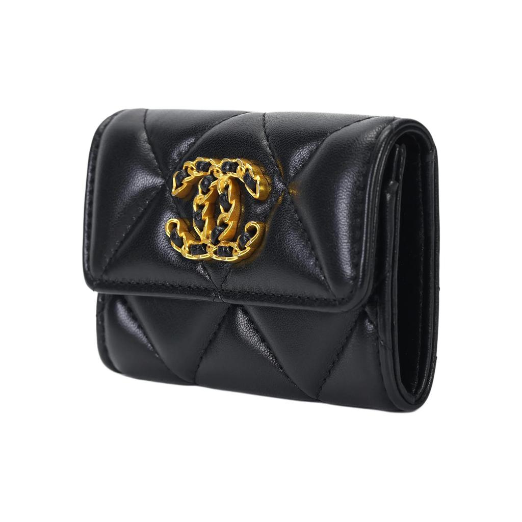 CHANEL 19Bag Logo  diamond pattern  lambskin  card holder and card bag  women's style  black