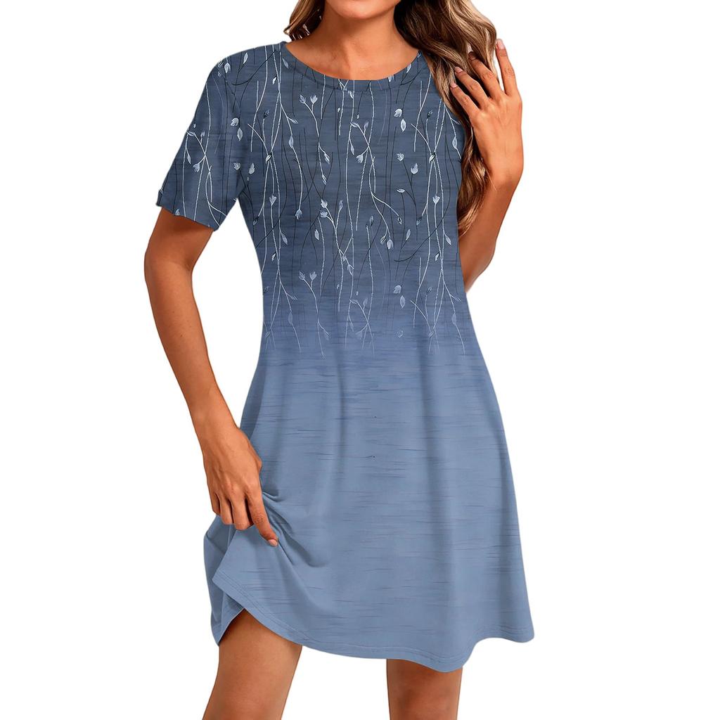 Women's Fashion Casual Print Round Neck Short Sleeve Short Dress