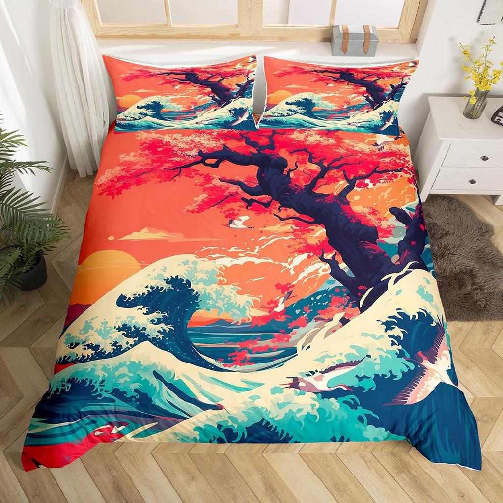 Sea Waves Duvet Cover Sets For Teens Adults Lightweight Quilt Covers Blue Ocean Coastal Themed Bedding Set Room Decor No Quilt