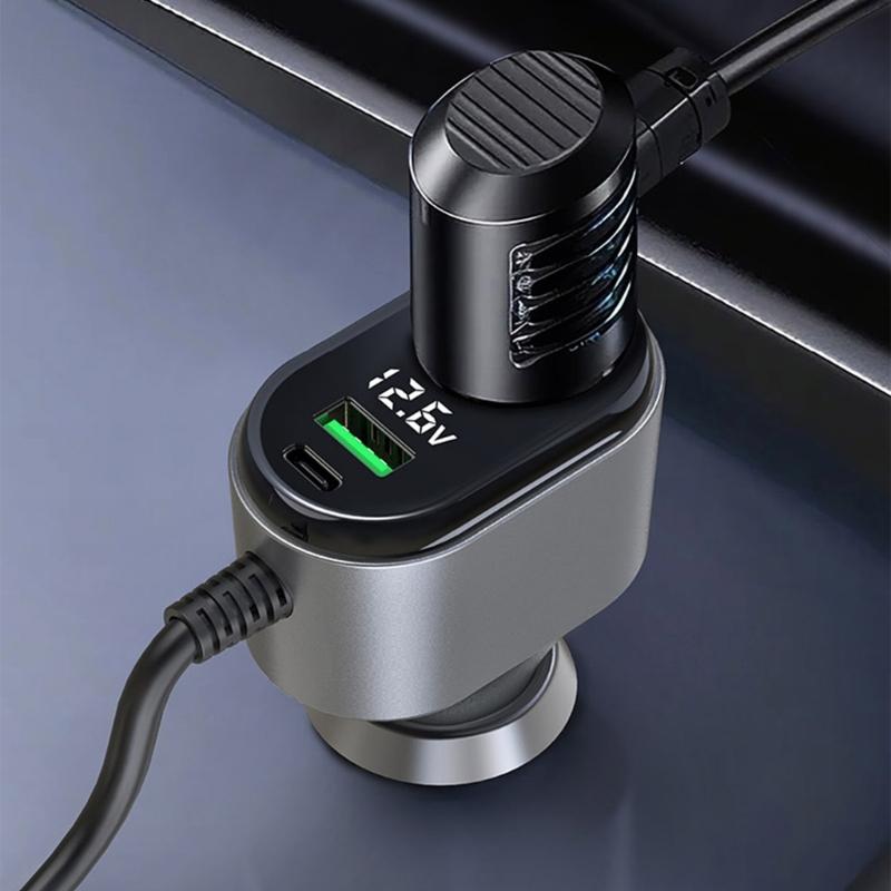 120W Intelligent Car Charger PD65w Fast Charging Adapter with Voltages Display USB A USB C Port Safety Protections