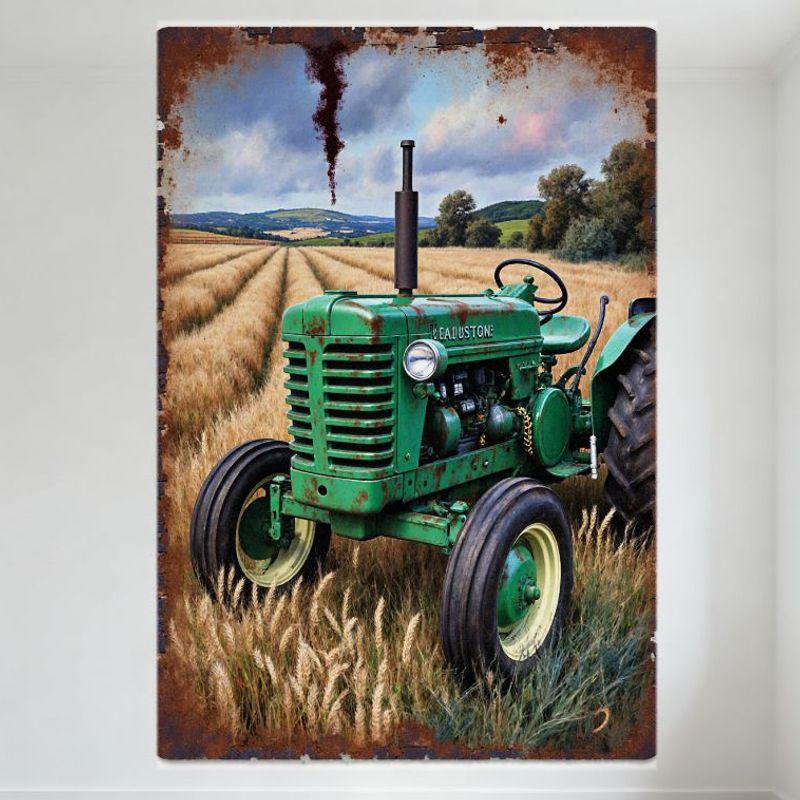 Vintage Australian Green Tractor Metal Tin Sign Rustic Wheat Field Retro Art Wall Decor for Man Cave Bar Home Cafe Decoration
