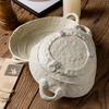 Free-Form Edge Ceramic Bowl with Handles, Retro Distressed Style Glazed for Fruit Bowl,Salad Bowl,Table Centerpiece Decor