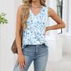 Women's Loose Fit V Neck Sleeveless Tank Top Floral Print Pleated Design Lightweight Casual Summer Blouse