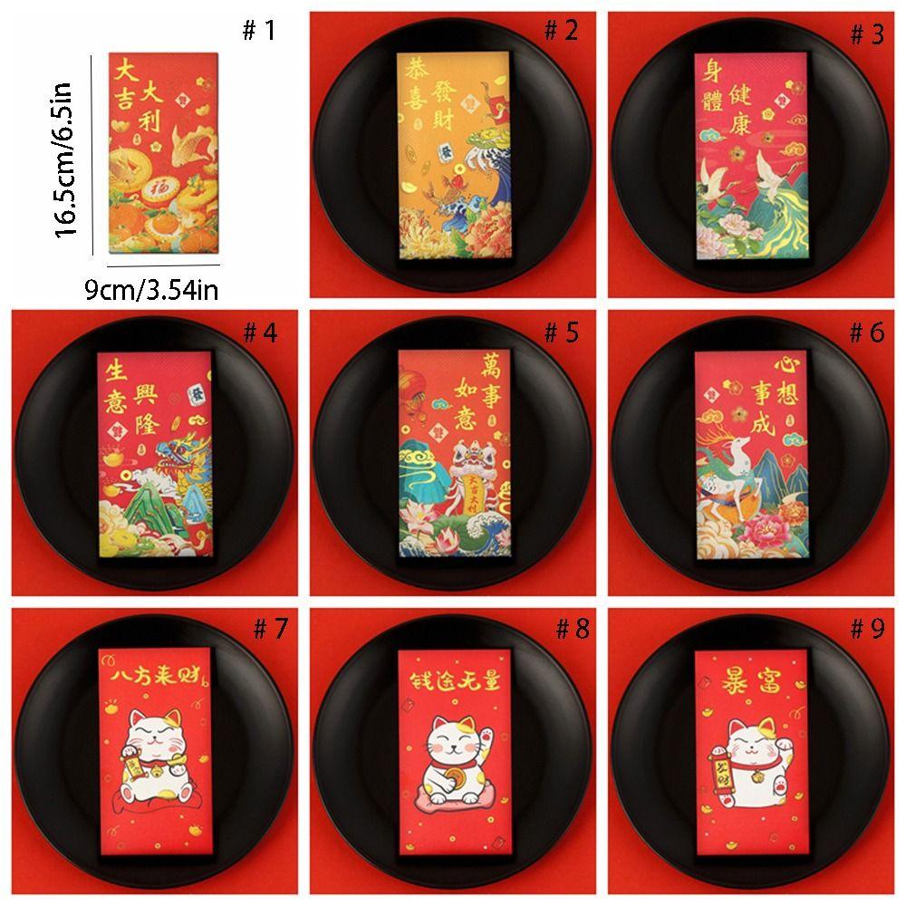 10pcs Festive Decor Cartoon Red Envelopes Blessing Chinese Style Red Pocket Traditional Lucky Money Bag Spring Festival