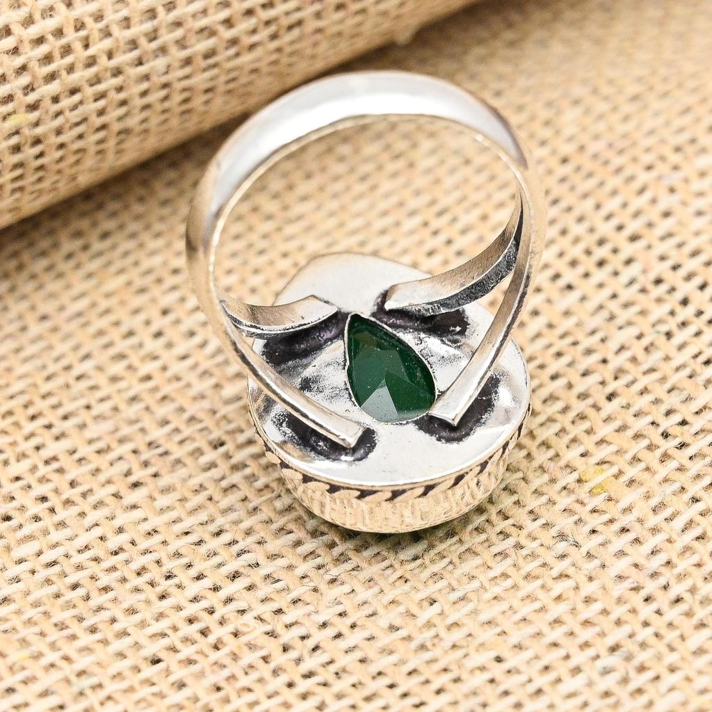Faceted Green Onyx Gemstone Handmade Jewelry 925 Sterling Silver Ring For Thanksgiving