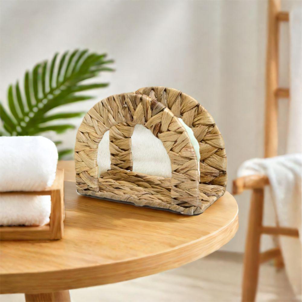 Decorative Straw Tissue Dispenser Handmade Desktop Napkin Organizer Woven Napkin Holder  Family