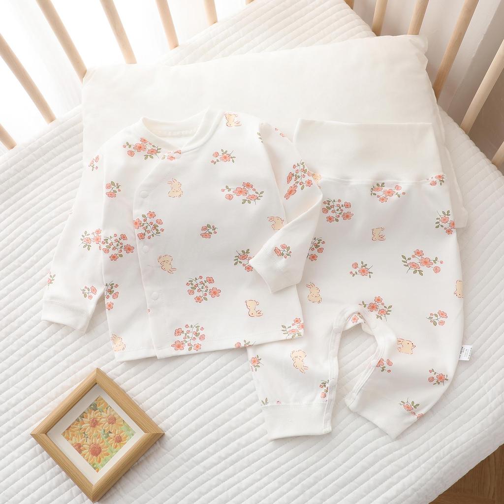 Autumn & Winter Newborn Pure Cotton High-Waisted Belly-Protecting Pajama Set