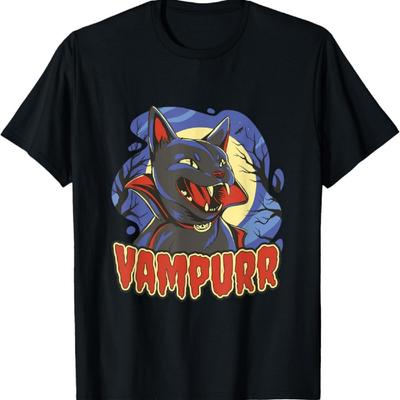 Vampier Cat Pumpkin Vampure Dracula Halloween Trick or Treat T-Shirt