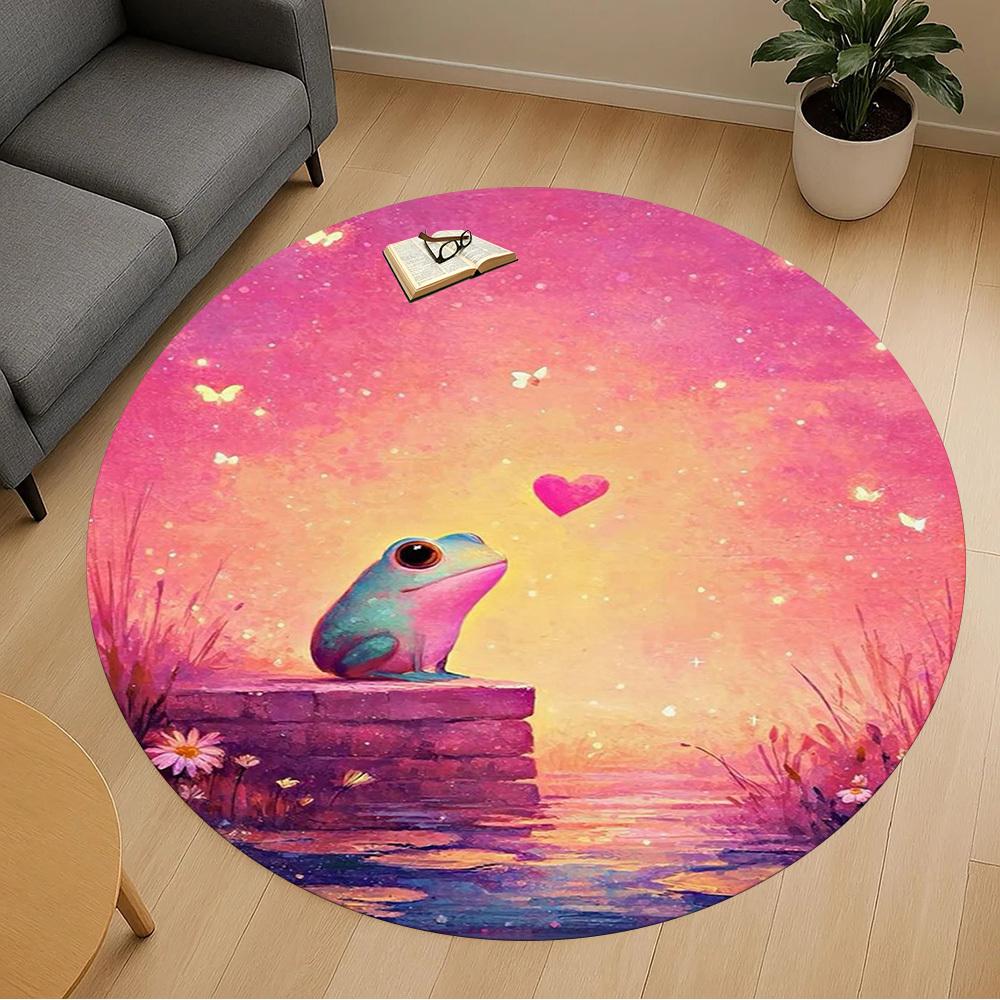 1PC Frog Heart Fantasy Round Chair mat Area Rug - Non-Slip, Floor Mat for Office, Bedroom, home decor Christmas Gift c0528054