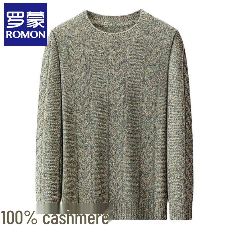 Romon Men's 100% Pure Cashmere Crew Neck Thickened Winter Sweater