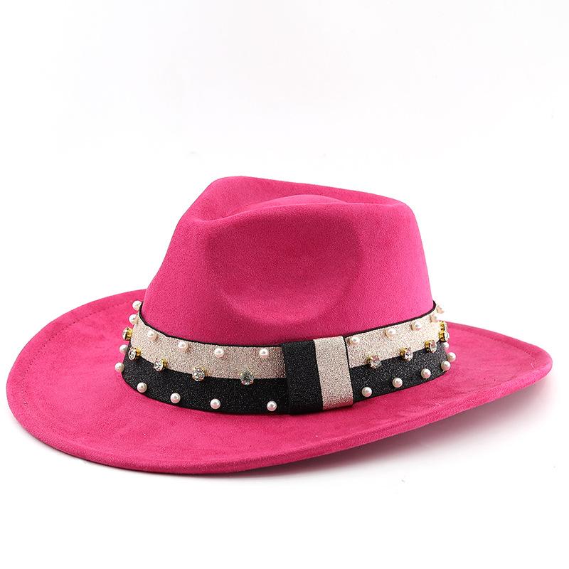 Fashionable women's elastic band suede fedora hat men's british retro outdoor sun hat woolen jazz hat trendy