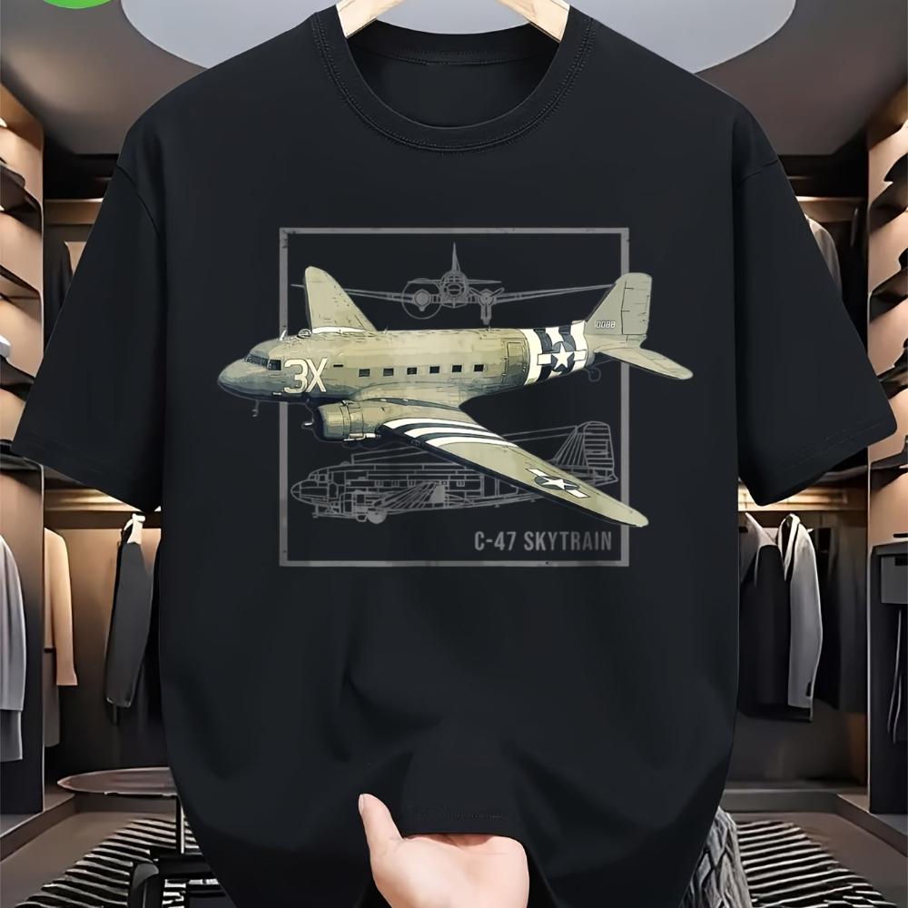

Men s & Women s C-47 Skytrain Dakota Aircraft T-Shirt 100% Cotton WWII Aviation Crew Uniform Style Short Sleeve S разноцветный