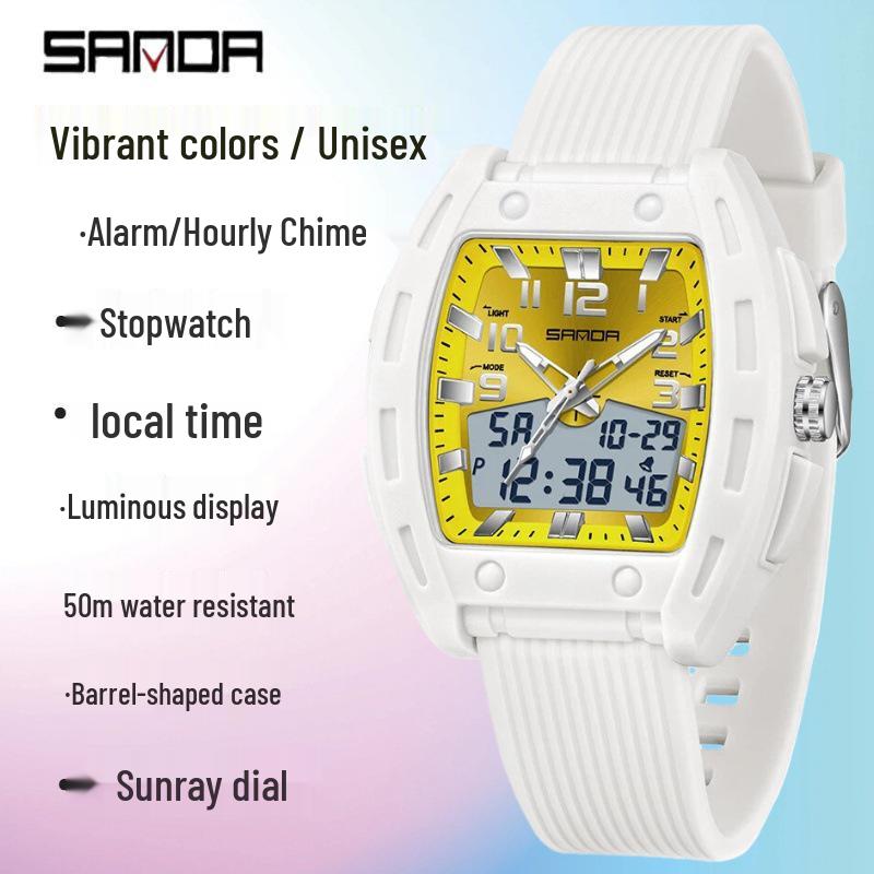 SANDA Men's Waterproof Luminous Sports Watch - Countdown & Multifunctional Barrel-Shaped Electronic Watch with Large Dial