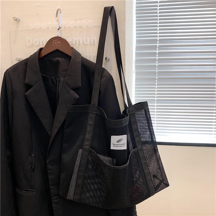 2025 One-Shoulder Transparent Mesh Tote Bag - Large Capacity Beach/Shopping Bag
