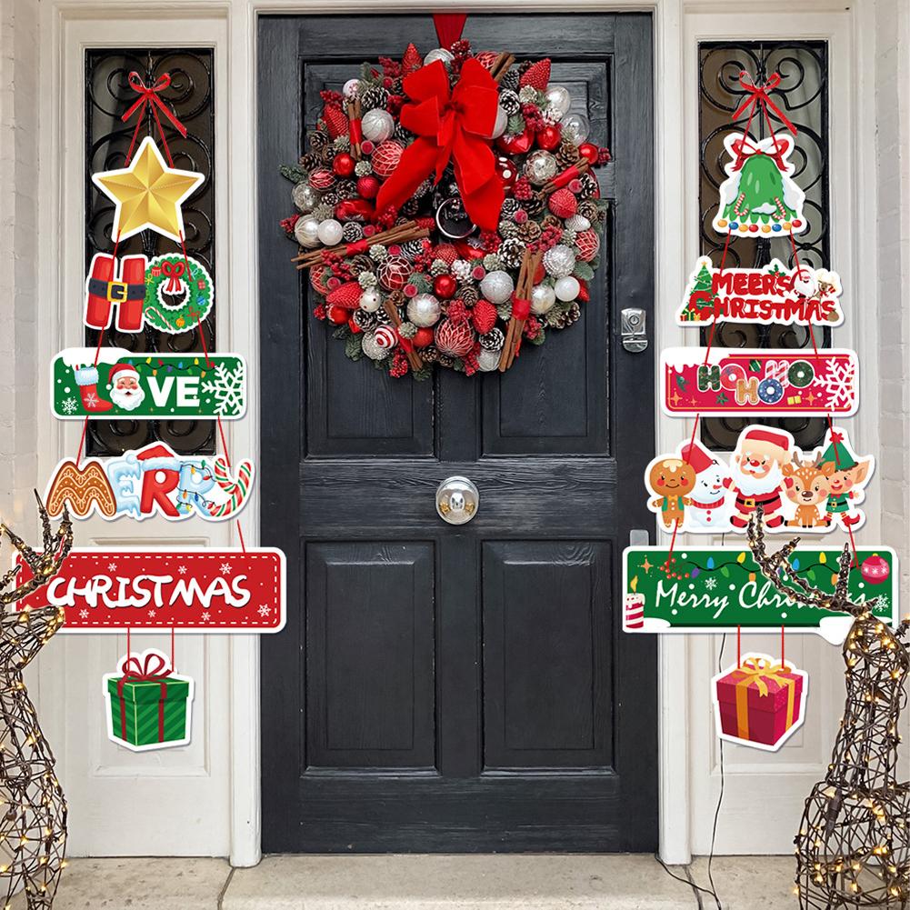 2024 Christmas Door Hanger New Year Party Pendants Santa Claus Snowman Elk Paper Banner Merry Christmas Decoration for Home
