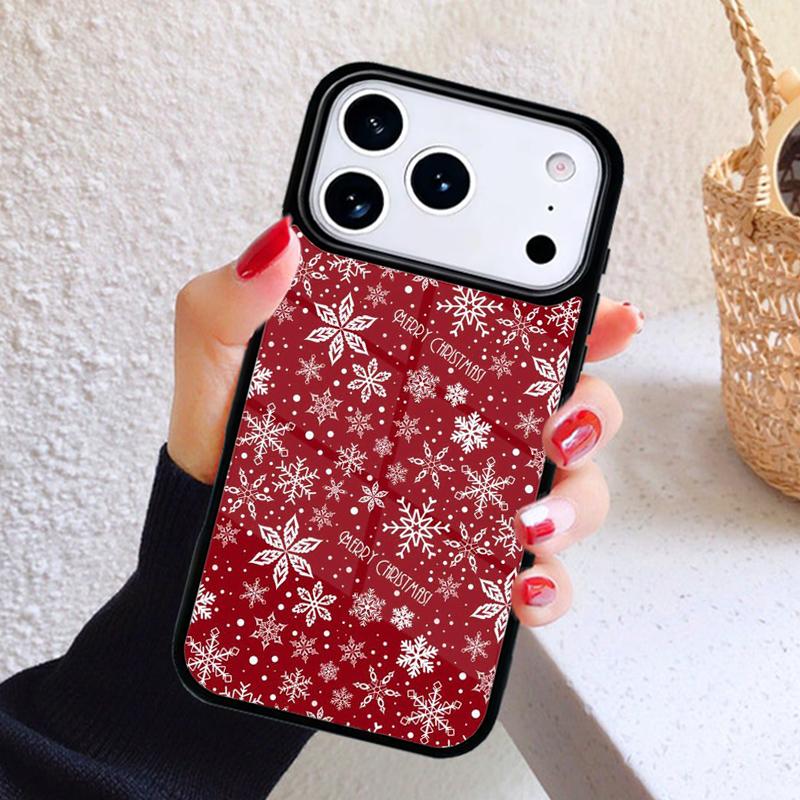 Winter Snowflakes Red Phone Case For iPhone 17 Air 16 15 14 13 12 11 Pro Max Plus