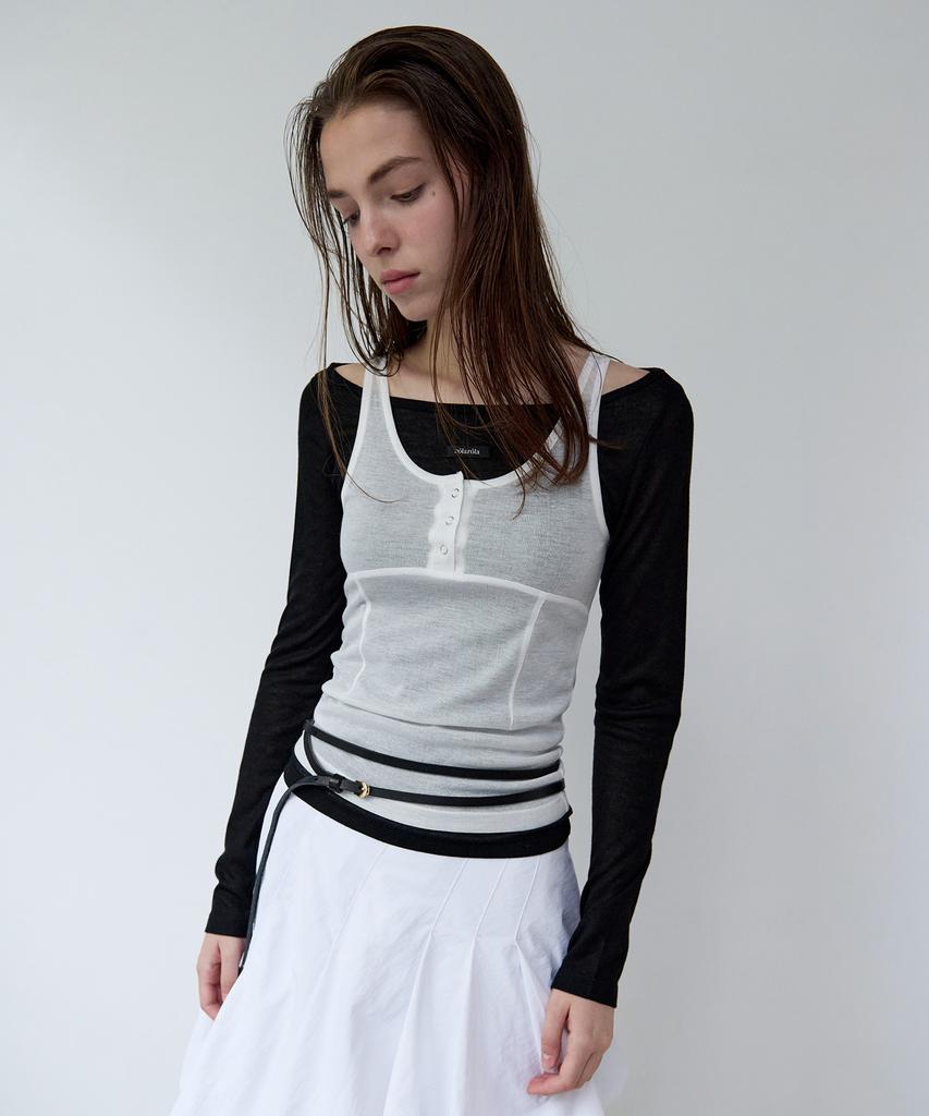 ROLAROLA Sleeveless Layered T-Shirt Set Bk+Wh