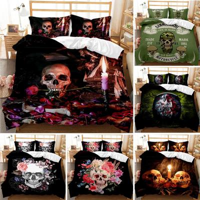 Funda Nórdica Calavera 3D Esqueleto Patrón Floral Calavera Impreso Ropa de Cama Funda Nórdica, Microfibra Ligera Ropa de Cama Gótica Tamaño Queen