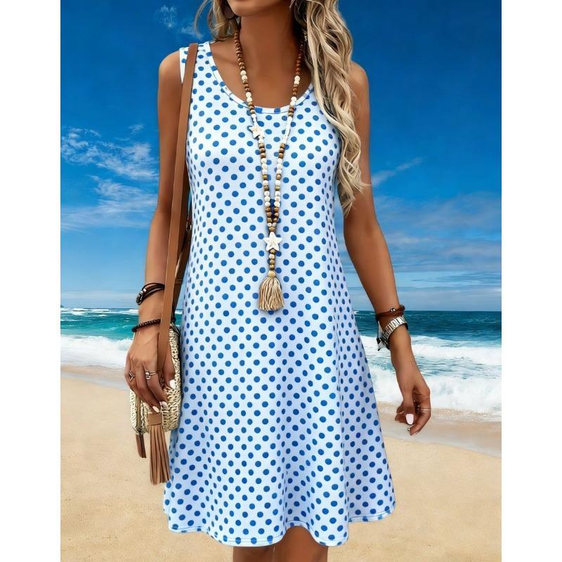 Women's Floral 3d Print Dress Summer Casual O-Neck Sleeveless A Line Flowy Sundress Beach Vacation Ladies Clothes