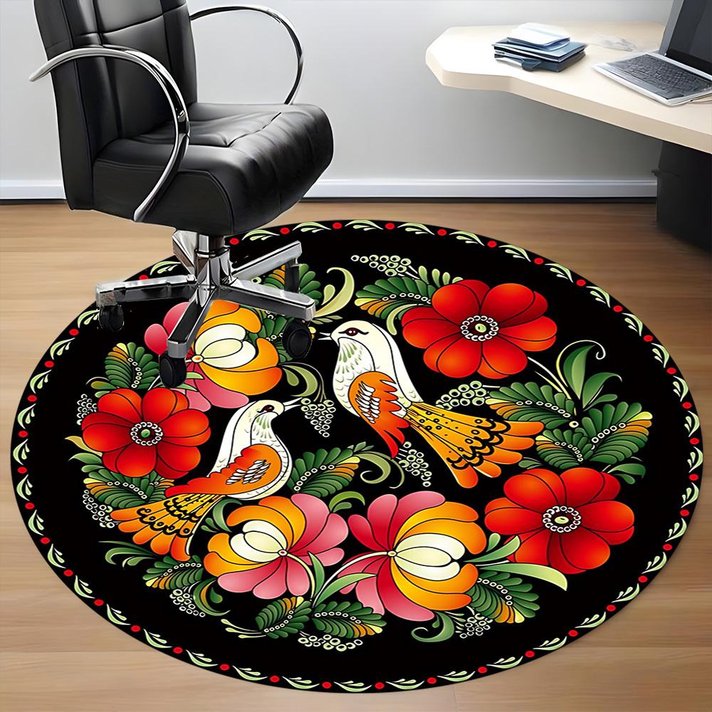 1pc Floral Pattern Chair Carpet for Office, Round Non Slip Durable Large Size Office Carpet, Suitable for Office
