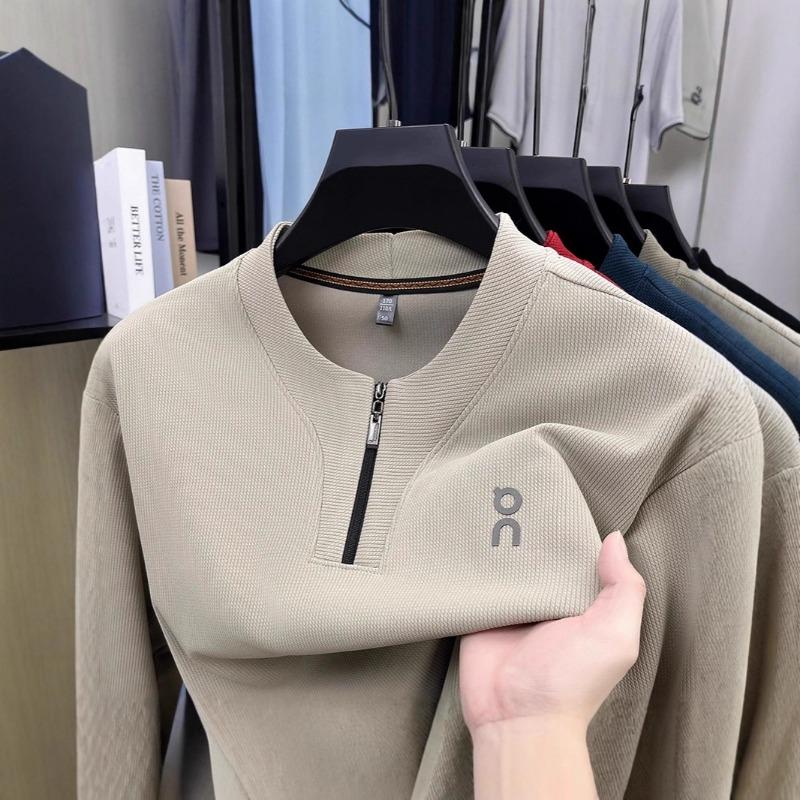 Men's Half-Zip Stand Collar Ribbed Long Sleeve Top Casual Pullover