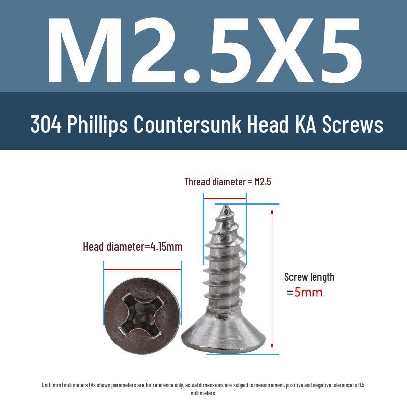 Yigu 304 Stainless Steel Phillips Flat Head Self-Tapping Screws M1-M2.5