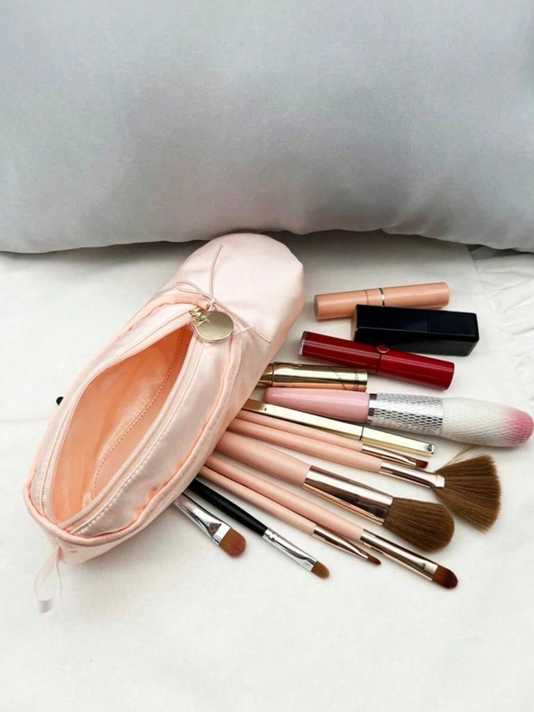 1pc Vintage French Style Ballet Shoes Shaped Handmade Pencil Case Makeup Pouch,Portable Exquisite Multifunctional Storage Bag