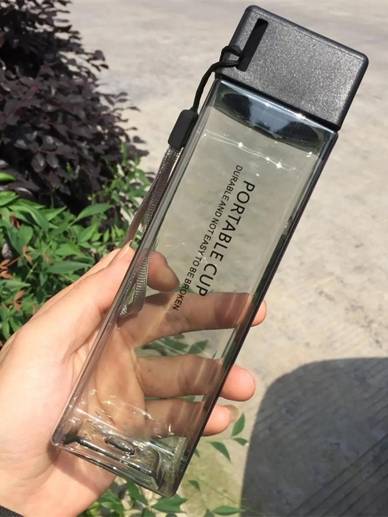 

1PC-Matte Plastic Transparent Square Water Cup Personalized Portable Cup Heat-resistant Plastic Cup Suitable for Outdoor Sports 401-500ml чорний