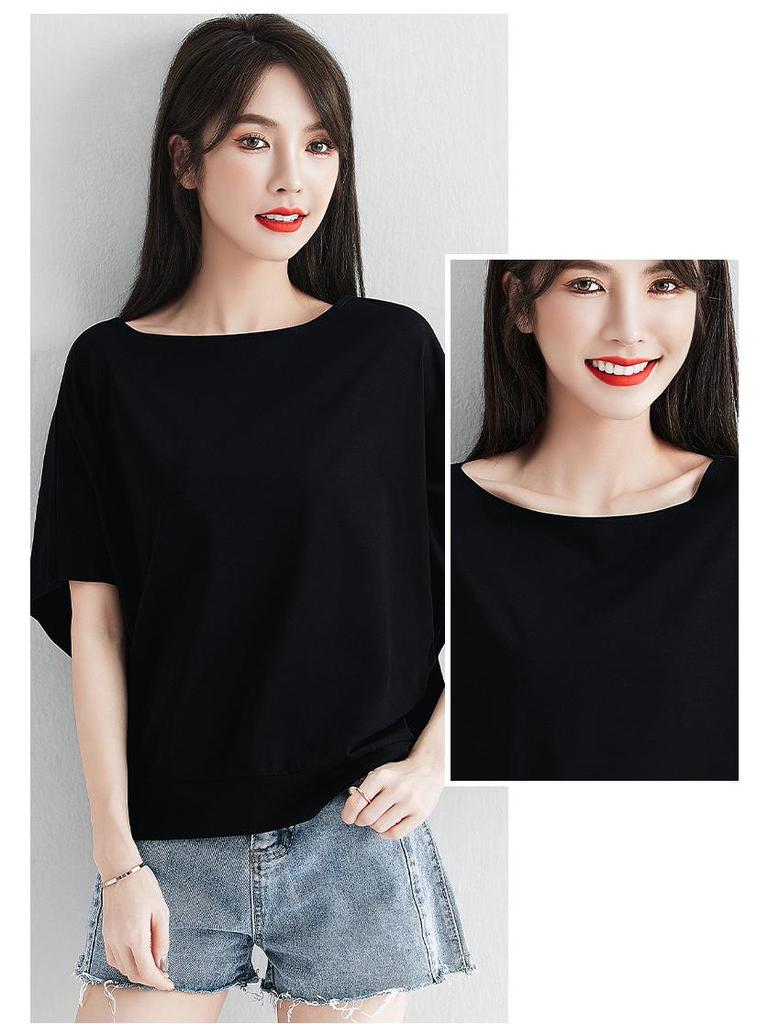 Women's Solid Color One-Shoulder T-Shirt, Casual Loose Fit, Short-Sleeve, Versatile Spring/Autumn Top