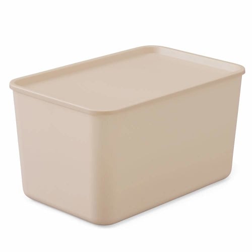 Iris Ohyama Storage Box with Lid, 45cm Wide x 29cm Deep x 13cm High, Stackable Storage Case with Lid, Pink Beige, for Storing Clothes, Toys, Cosmetics