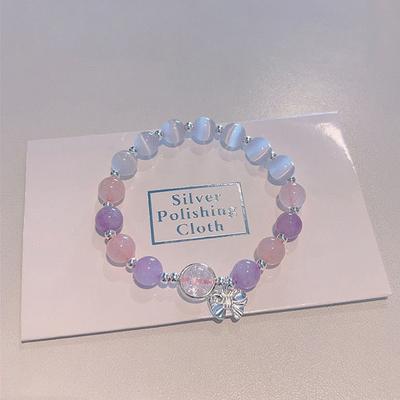 Pulsera de Cuentas con Lazo de Luz de Luna Pulsera Elástica de Lujo Ligero Para Niñas Mujeres Accesorios de Joyería Regalos
