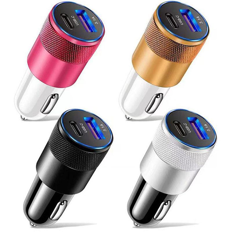 PD Car Charger 2 Ports Fast Charging PD+USB 3.1A QC 3.0 USB C Car Quick Charger Type C Adapter in Car For iPhone Samsung Xiaomi