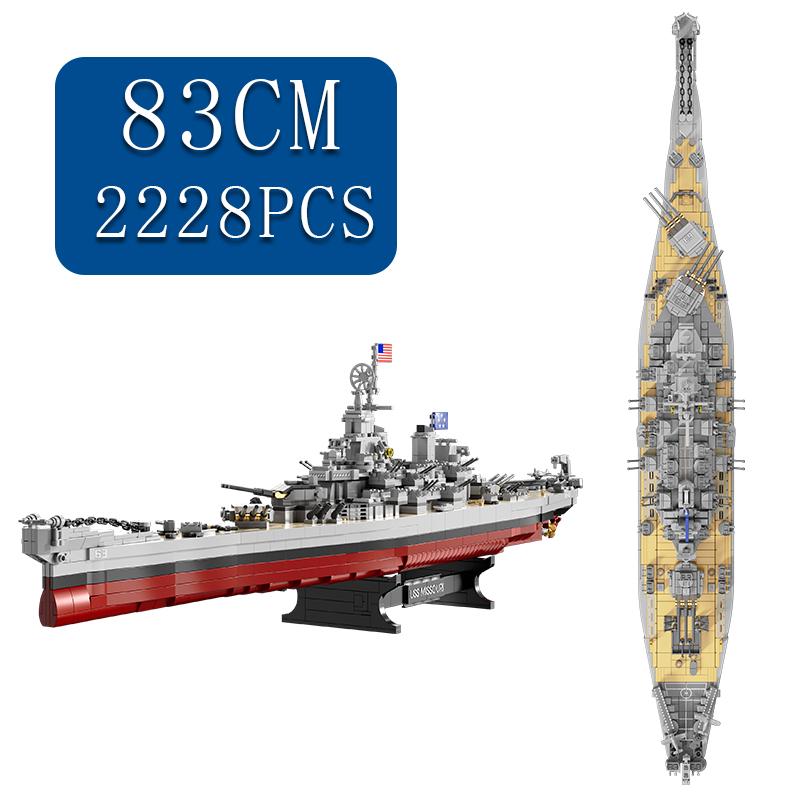 2228+pcs WW2 Military Model Blocks Warships Lowa Class USS Missouri Battleship Building Blocks MOC Classic Toy for Kids Boy Gift