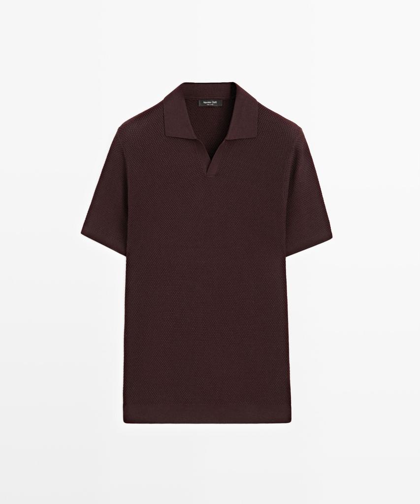 Masimodutti Cotton Blend V-Neck Knit Polo Shirt