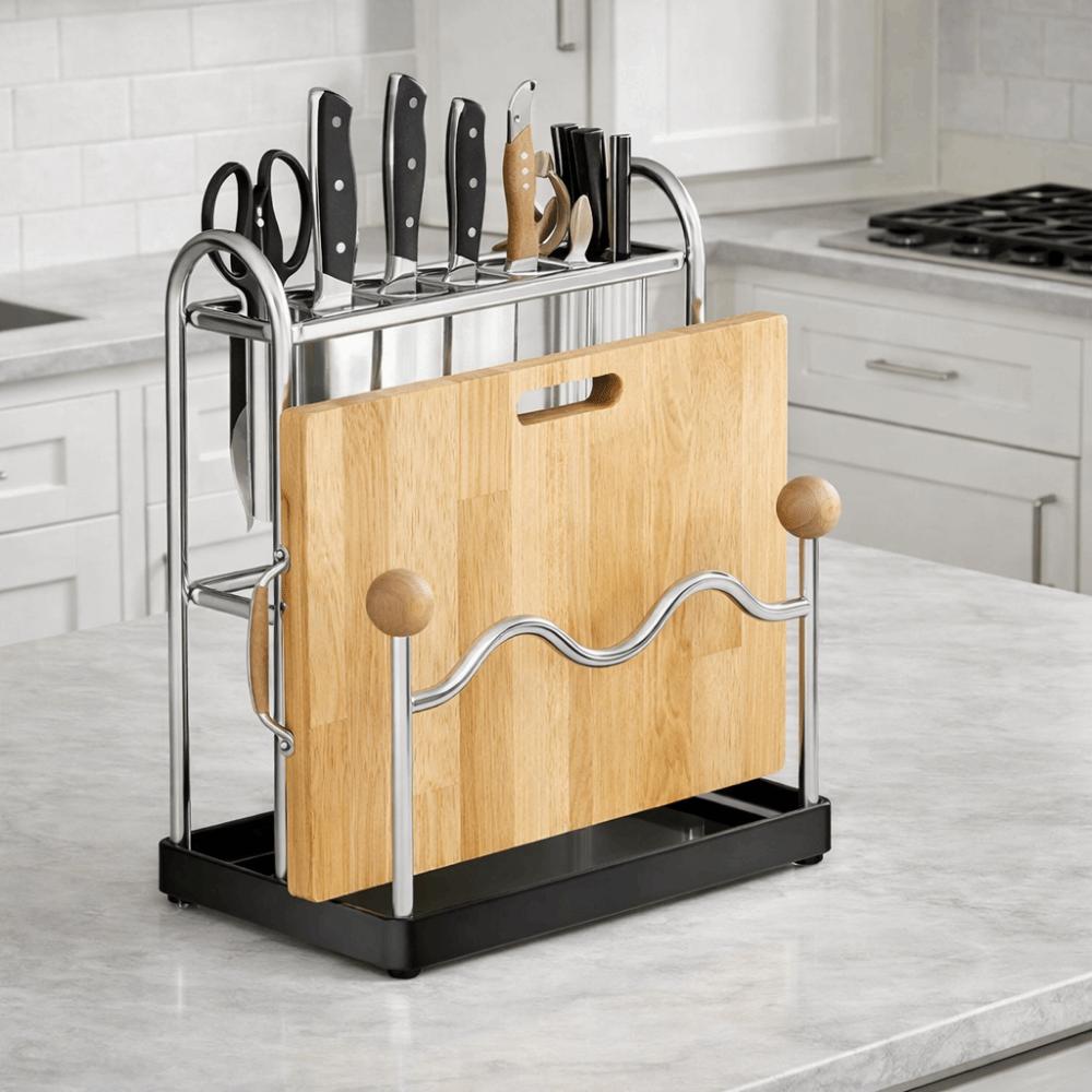 Stainless Steel Chopsticks Rack Space Saving with Drainage Tray Cutting Board Holder Rustproof Utensil Holder Tableware Storage
