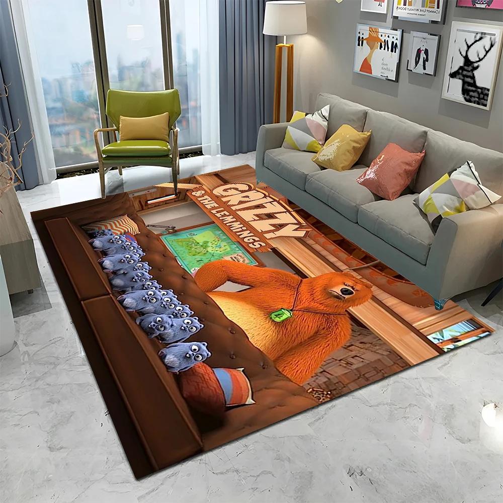 3D Grizzy and The Lemmings Cartoon Carpet Rug for Home Living Room Bedroom Sofa Doormat Decor,kids Area Rug Non-slip Floor Mat