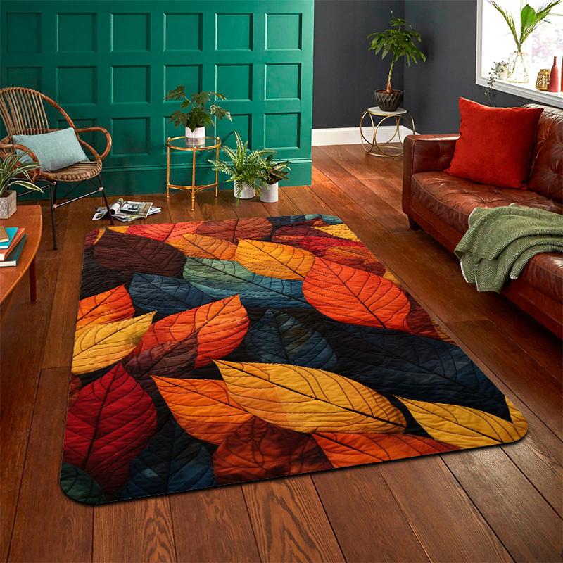 Bunter Blattmuster-Teppich, Große rutschfeste waschbare Bodenmatte für Innen und Außen, Wohnzimmer, Schlafzimmer & Terrasse
