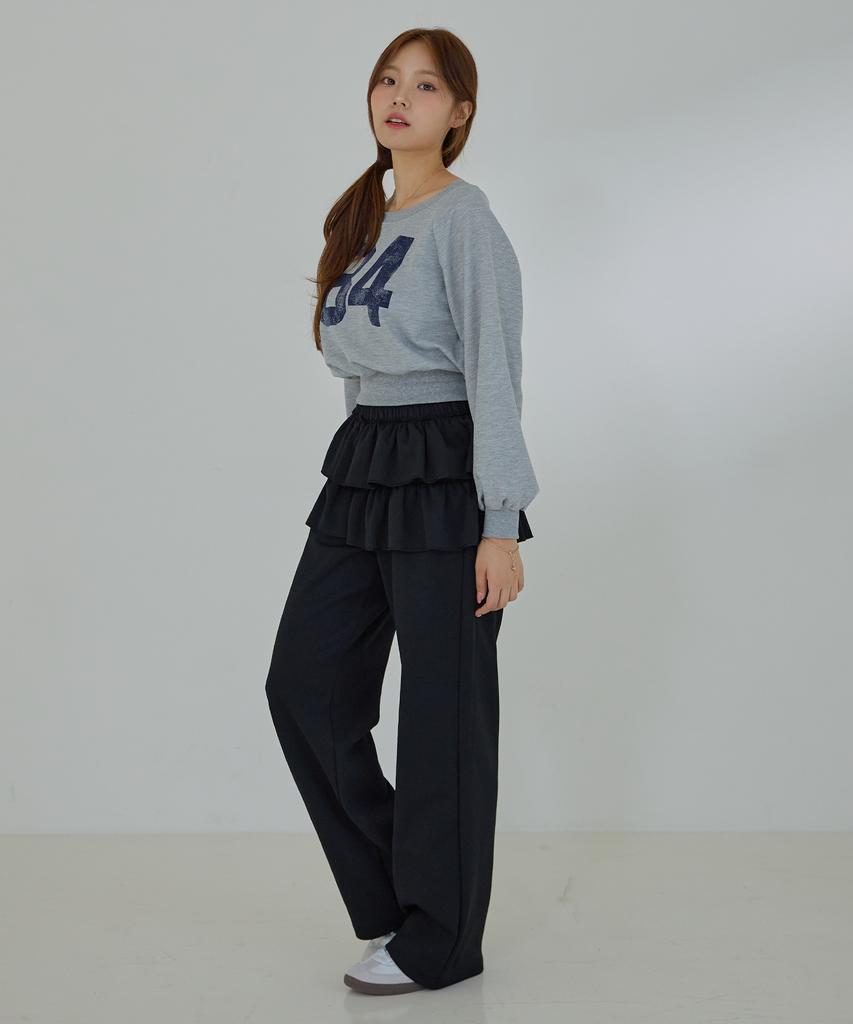 AWESOME STUDIO Frill Tiered Skirt Embellished Sweatpants Black