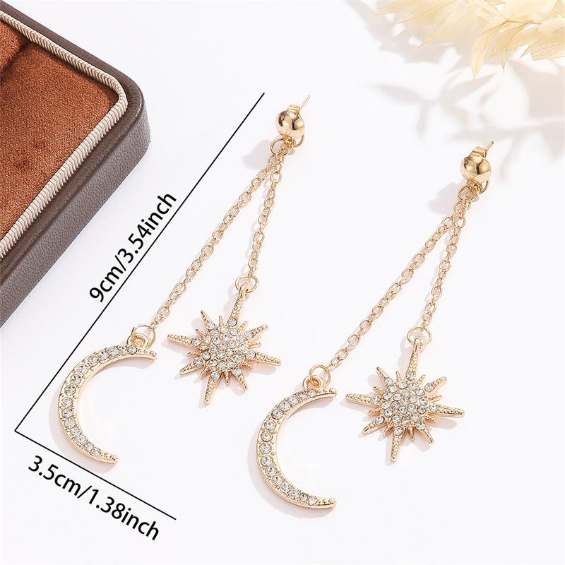 Exaggerated Moon and Star Stud Earrings for A Lady's Elegant Look. Moon Crescent Pendant for Wearing As Earrings.
