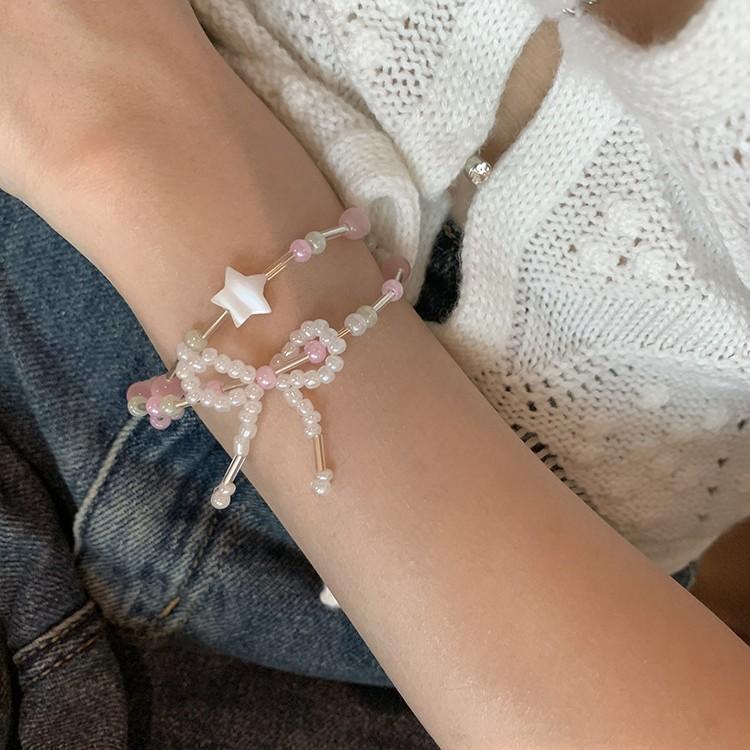 Opal bow rice bead bracelet ins wind sweet star bracelet girl wind versatile jewelry