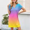Women's Casual Fashion Sexy V-Neck Cap Sleeves Pocket Gradient Dress