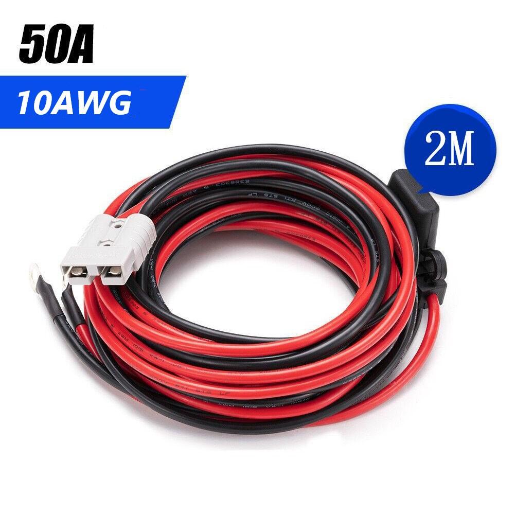 Heavy Duty 50A Battery Charging Cable with M8 Lug Terminal 2m Wire for Dual Battery and Trailer Power Wiring In RVs and Buses