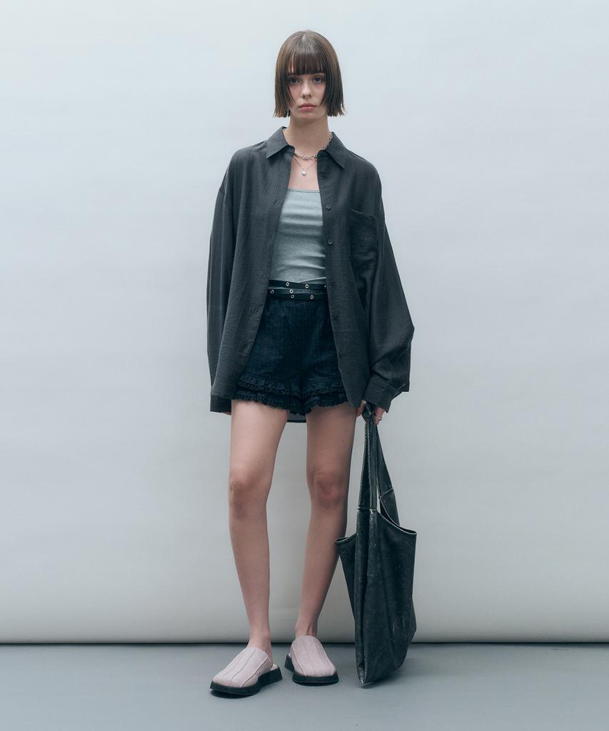 MONGDOL Tencel See-Through Loose Fit Shirt Charcoal Mdsh019Charcoal