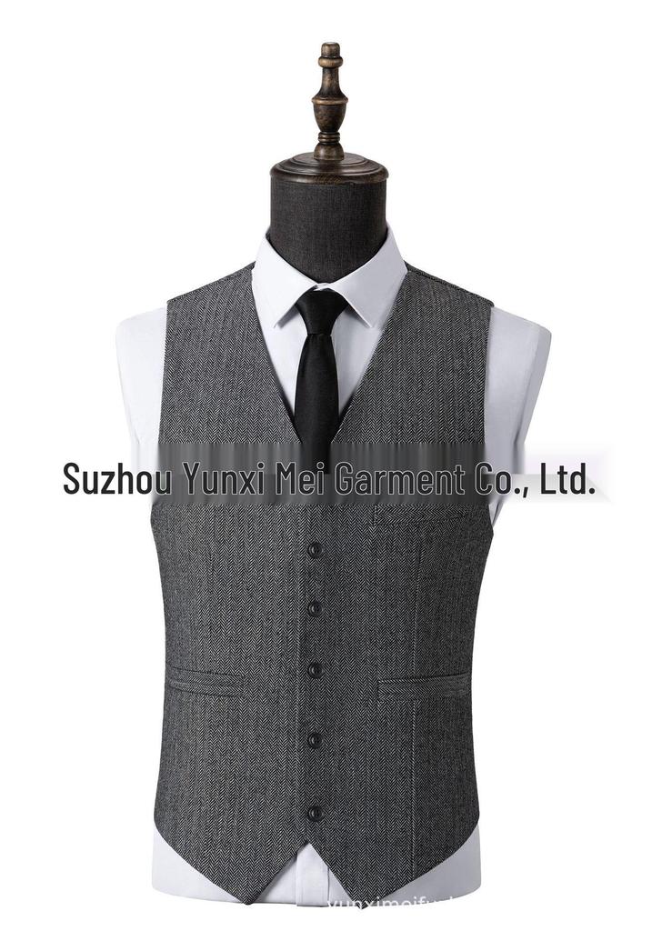 Men's Slim Fit Herringbone Three-Piece Suit for Business, Banquets, and Weddings